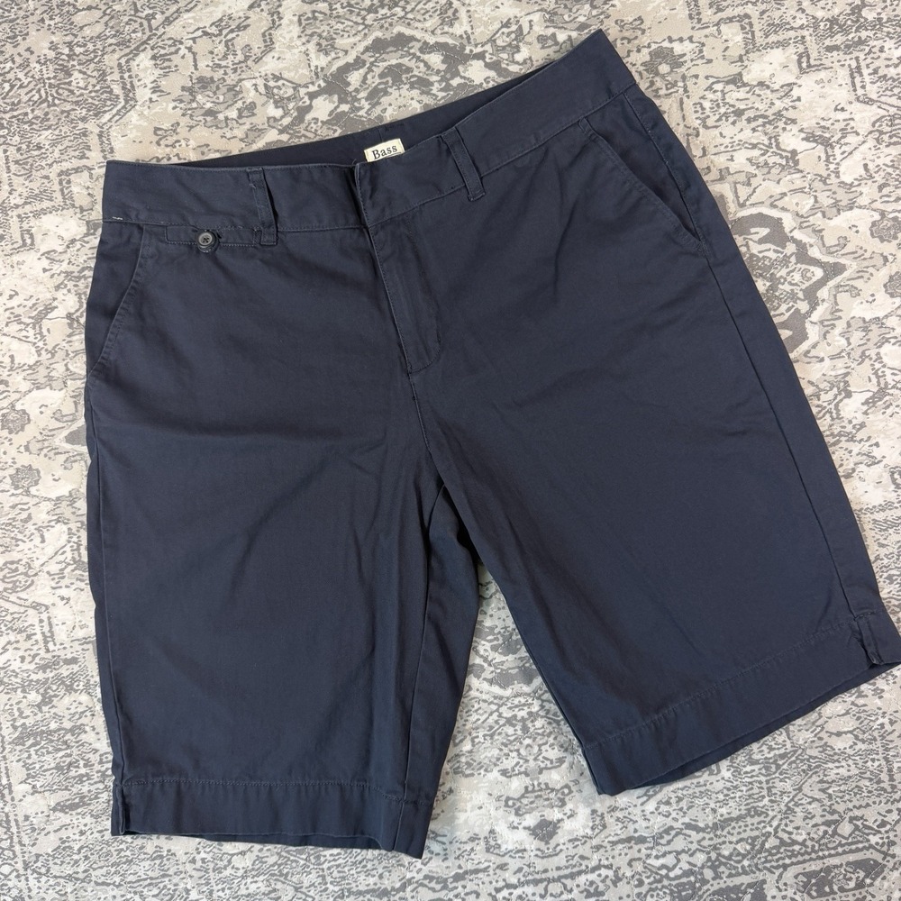 G.H. Bass & Co Womens Chino Bermuda Shorts Navy Blue Casual Mid Rise Size 14